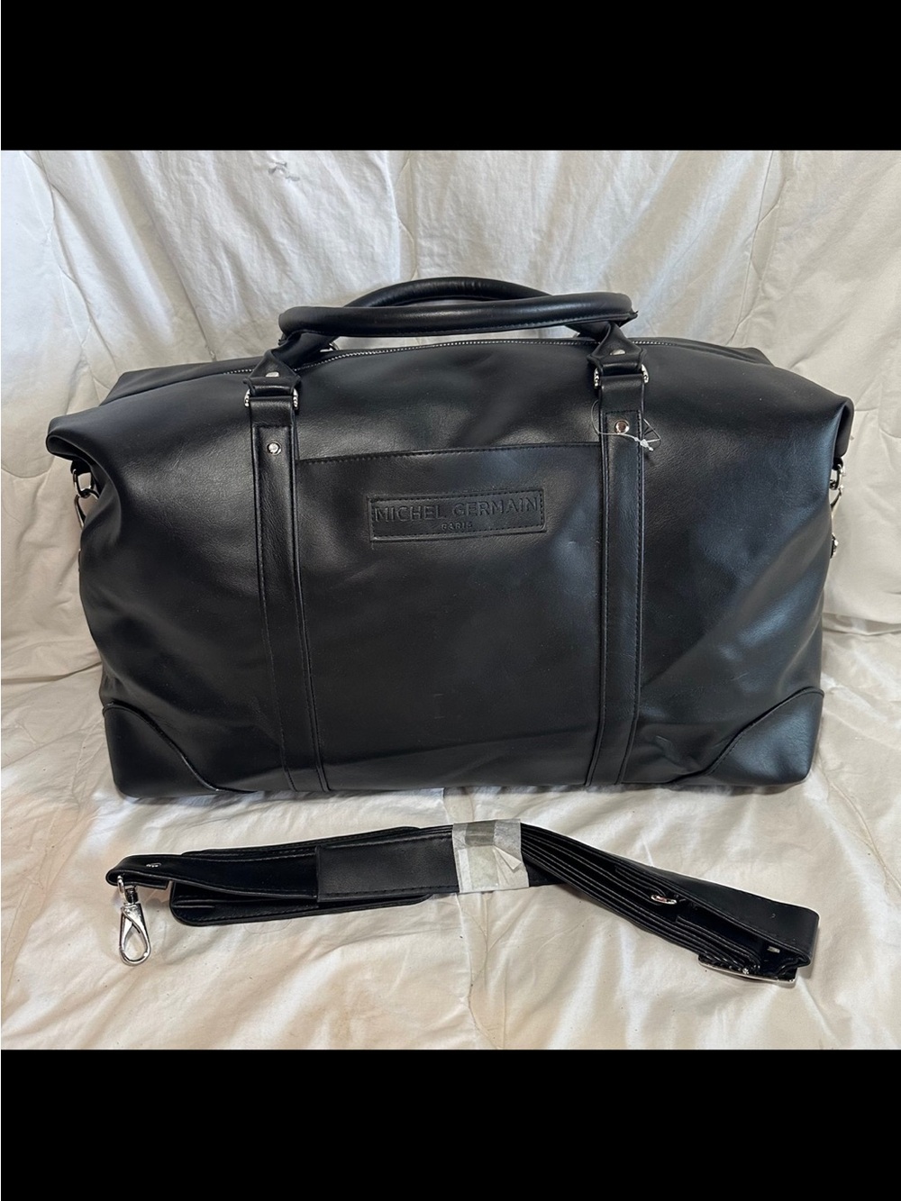 Michael germain Black Leather Weekender Duffle Bag